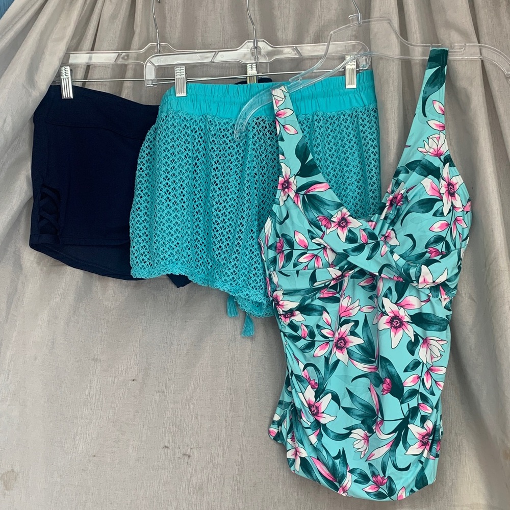 Floral Teal Swim Skort Set - Women